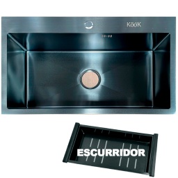 PILETA DE COCINA KOOK  NEGRA 75 X 45 X 22  CM + ESCURRIDOR