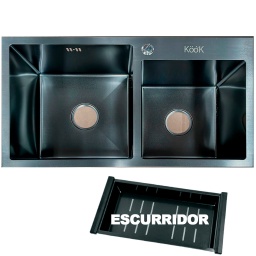 PILETA DE COCINA KOOK  NEGRA 78 X 43 X 22  CM + ESCURRIDOR