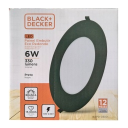 PLAFON PANEL LED NEGRO EMBUTIR 6W CLIDO REDONDO 12X2 CM BLACK + DECKER