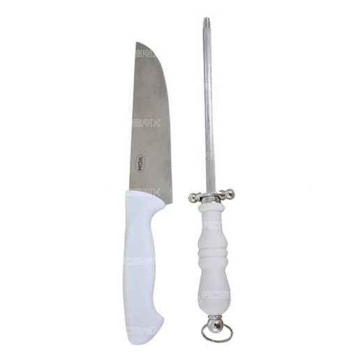 Kit cuchillo y chaira mango blanco