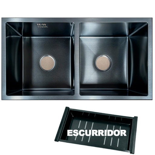 PILETA DE COCINA KOOK  NEGRA 78 X 43 X 22  CM + ESCURRIDOR